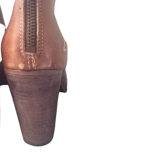 Bed Stu Onset Cognac Brown Leather Block Heel Booties Size 10 - Picture 6 of 13